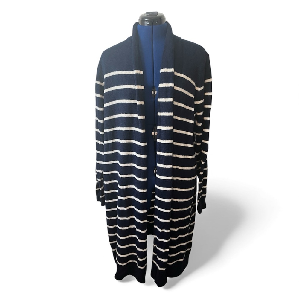 Old Navy Navy Blue and White Striped Plus Shawl Long NWT Sweater | Size XL
